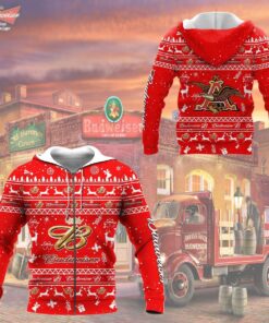 Budweiser Red Ugly Christmas Zip Hoodie For Fans