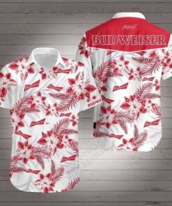 Budweiser White Red Floral Tropical Hawaiian Shirt For Men Women