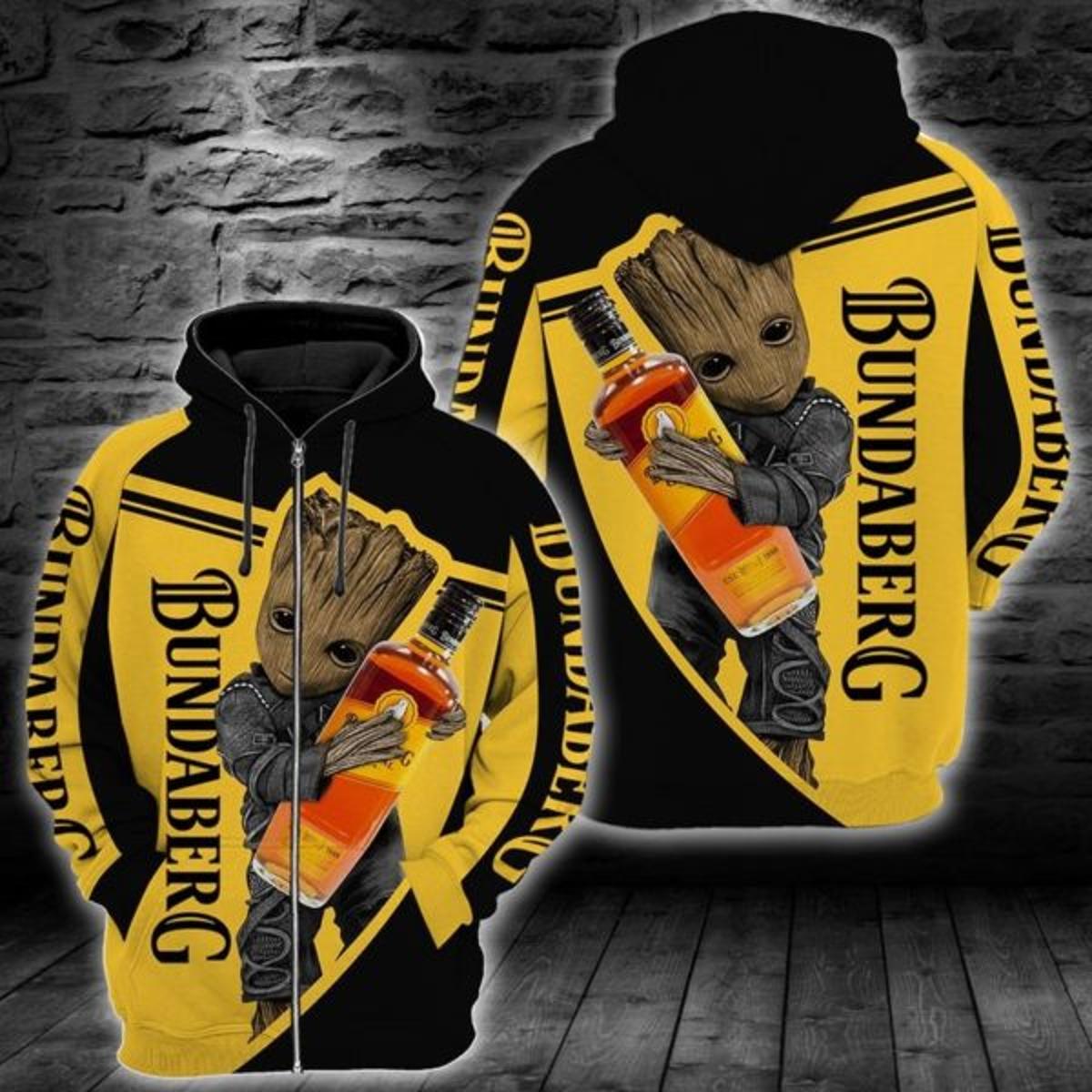 Bundaberg Rum Skull Yellow Black Zip Hoodie For Fans