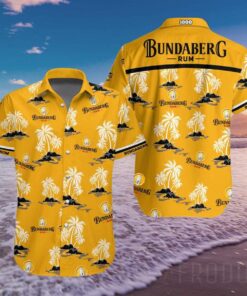 Bundaberg Rum Coconut Trees Patterns Yellow Hawaiian Shirt Best Summer Outfits