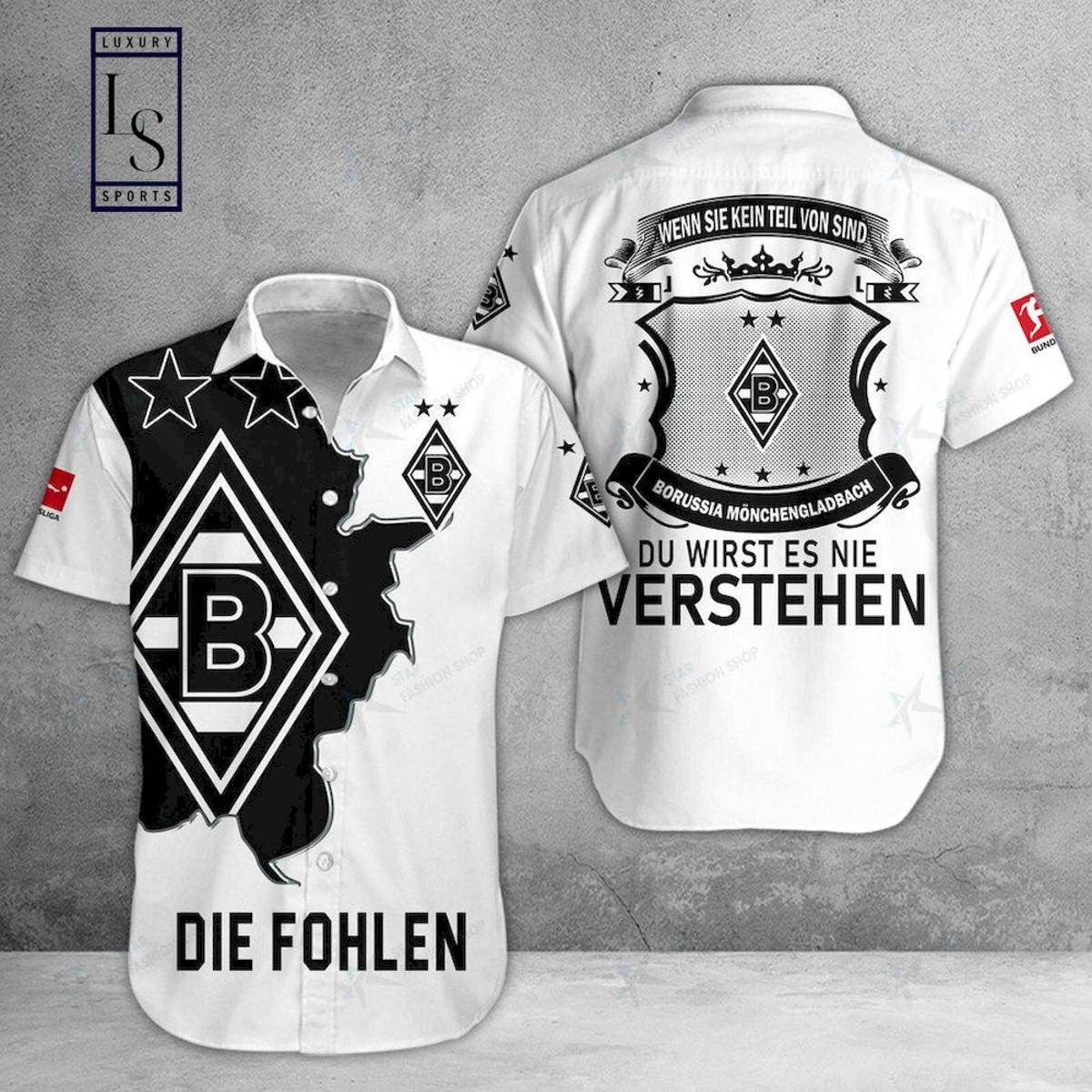 Bundesliga Borussia Mönchengladbach Logo Black White Hawaiian Shirt Size From S To 5xl