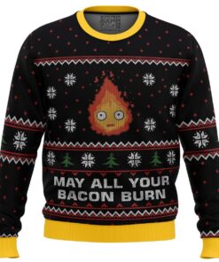 Calcifer May All Your Bacon Burn Best Ugly Xmas Sweater For Studio Ghibli Fans