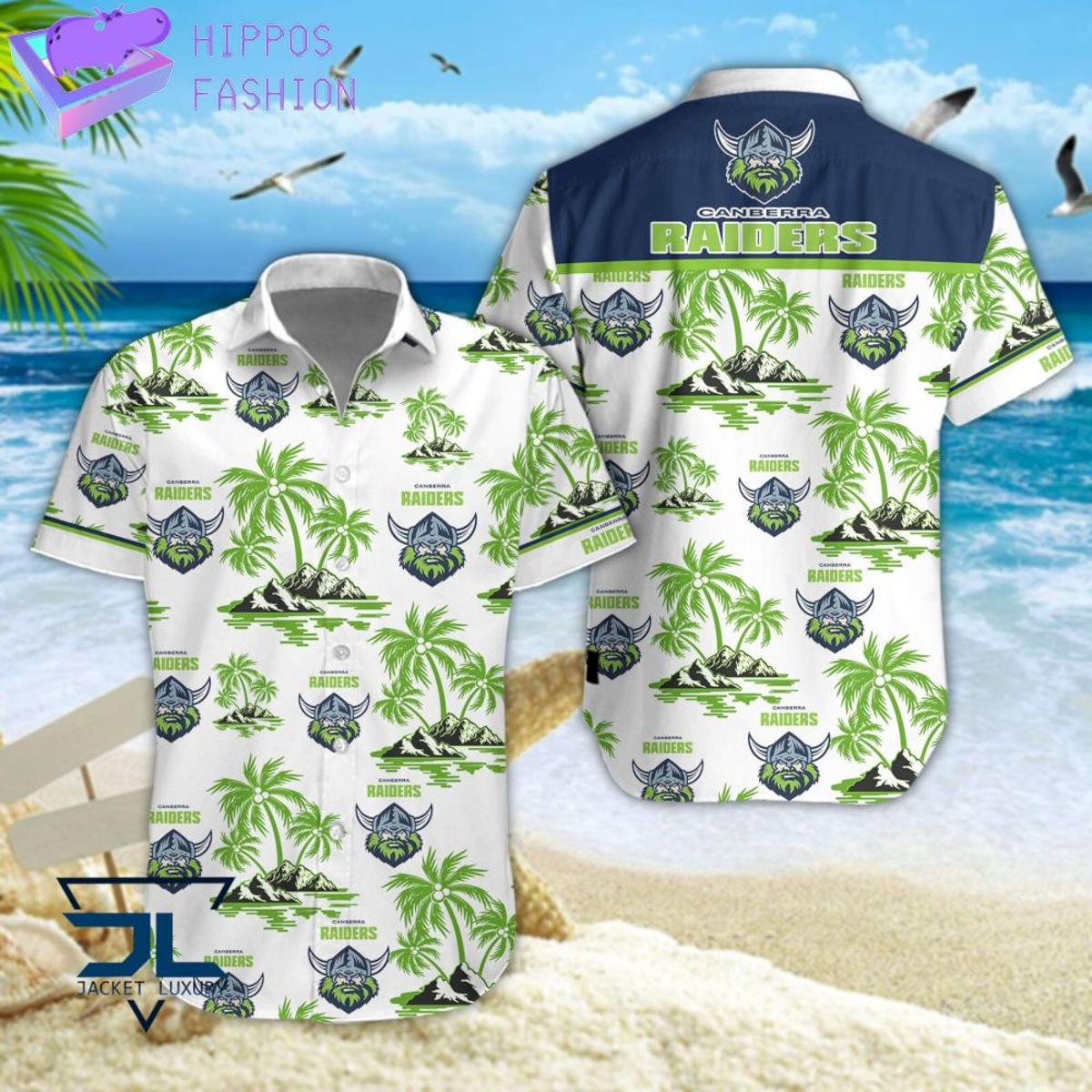 Nrl Canberra Raiders White Green Hibiscus Floral Aloha Shirt For Women Men Fans