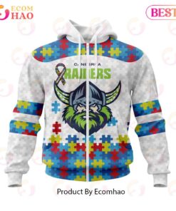 Canberra Raiders Custom Name Number Autism Awareness Zip Hoodie Gift For Fans