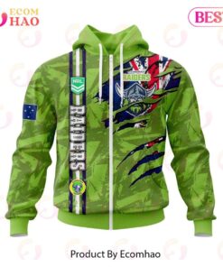 Canberra Raiders Custom Name Number Flag Scratch Zip Up Hoodie Gift For Fans 1