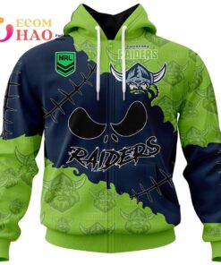 Canberra Raiders Custom Name Number Halloween Zip Up Hoodie Gift For Fans 1