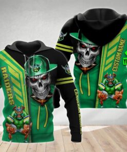 Canberra Raiders Custom Name Number Skull Mascot Zip Hoodie