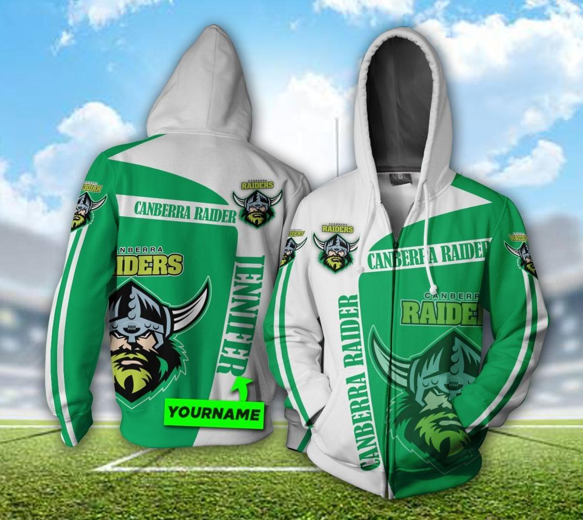 Canberra Raiders Custom Name Number Skull Mascot Zip Hoodie