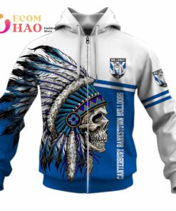 Canterbury-bankstown Bulldogs Custom Name Number Native Skull Zip Hoodie Gift For Fans