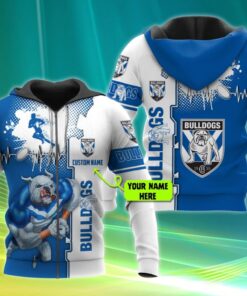 Canterbury-bankstown Bulldogs Custom Name White Blue Zip Hoodie Best Gift For Fans