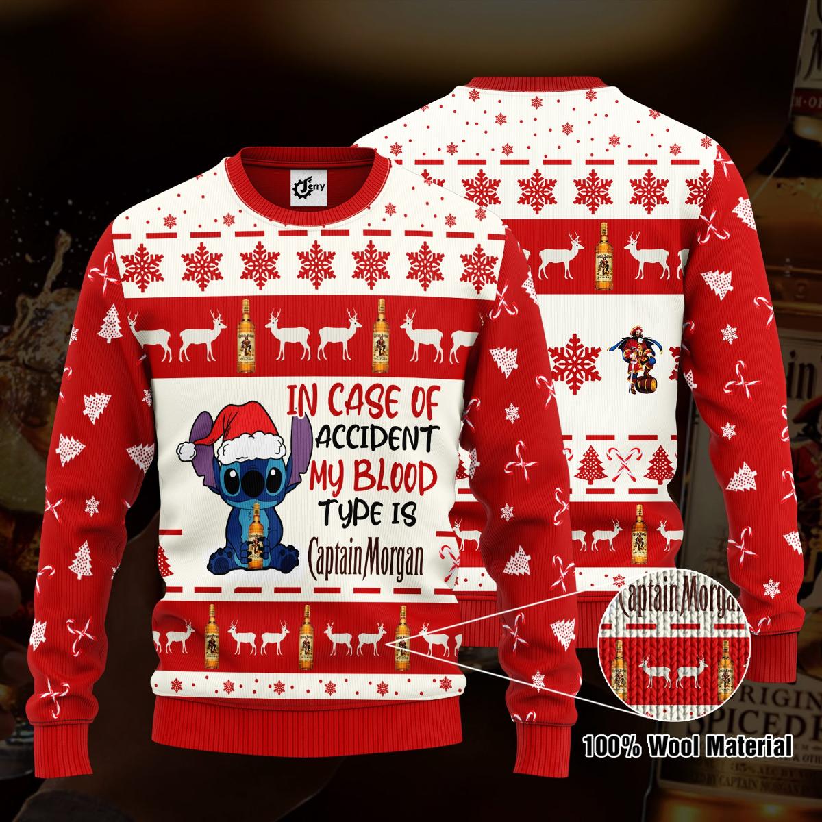 Captain Morgan My Blood Type Ugly Christmas Sweater