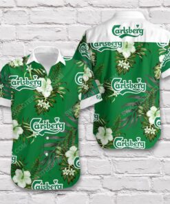 Carlsberg Logo Tropical Floral Green Hawaiian Shirt For Men Women