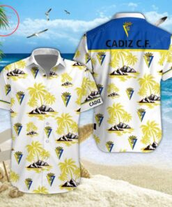 C?diz Cf Multi Logo Coconut Tree White Yellow Aloha Shirt Best  Outfit For Fans