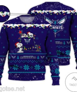 Charlotte Hornets Dark Purple Teal Snoopy Ugly Christmas Sweater Gift