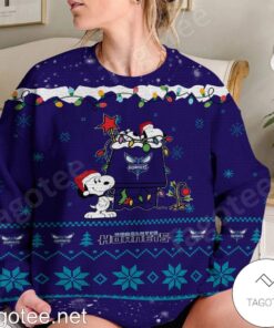 Charlotte Hornets Dark Purple Teal Snoopy Ugly Christmas Sweater Gift