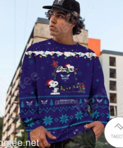 Charlotte Hornets Dark Purple Teal Snoopy Ugly Christmas Sweater Gift 3