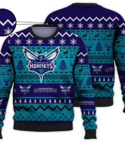 Charlotte Hornets Dark Purple Teal Ugly Christmas Sweater For Fans