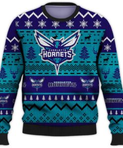 Charlotte Hornets Dark Purple Teal Ugly Christmas Sweater For Fans