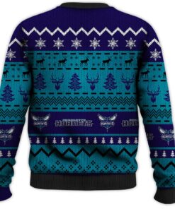 Charlotte Hornets Dark Purple Teal Ugly Christmas Sweater For Fans 3