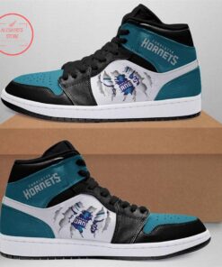 Charlotte Hornets Teal Black Scratch Air Jordan 1 High Tops