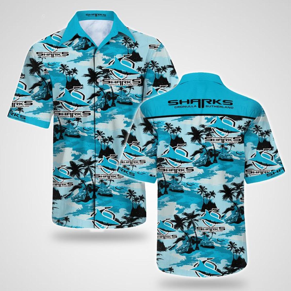 Cheap Cronulla-sutherland Sharks Blue Tropical Hawaiian Shirt Gifts Idea For Men Women