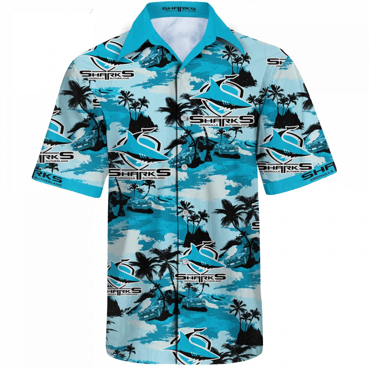 Cheap Cronulla-sutherland Sharks Blue Tropical Hawaiian Shirt Gifts Idea For Men Women