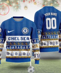 Chelsea Fc Custom Name Number Ugly Christmas Sweater Gift