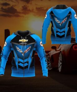 Chevrolet Corvette Blue Zip Hoodie For Fans