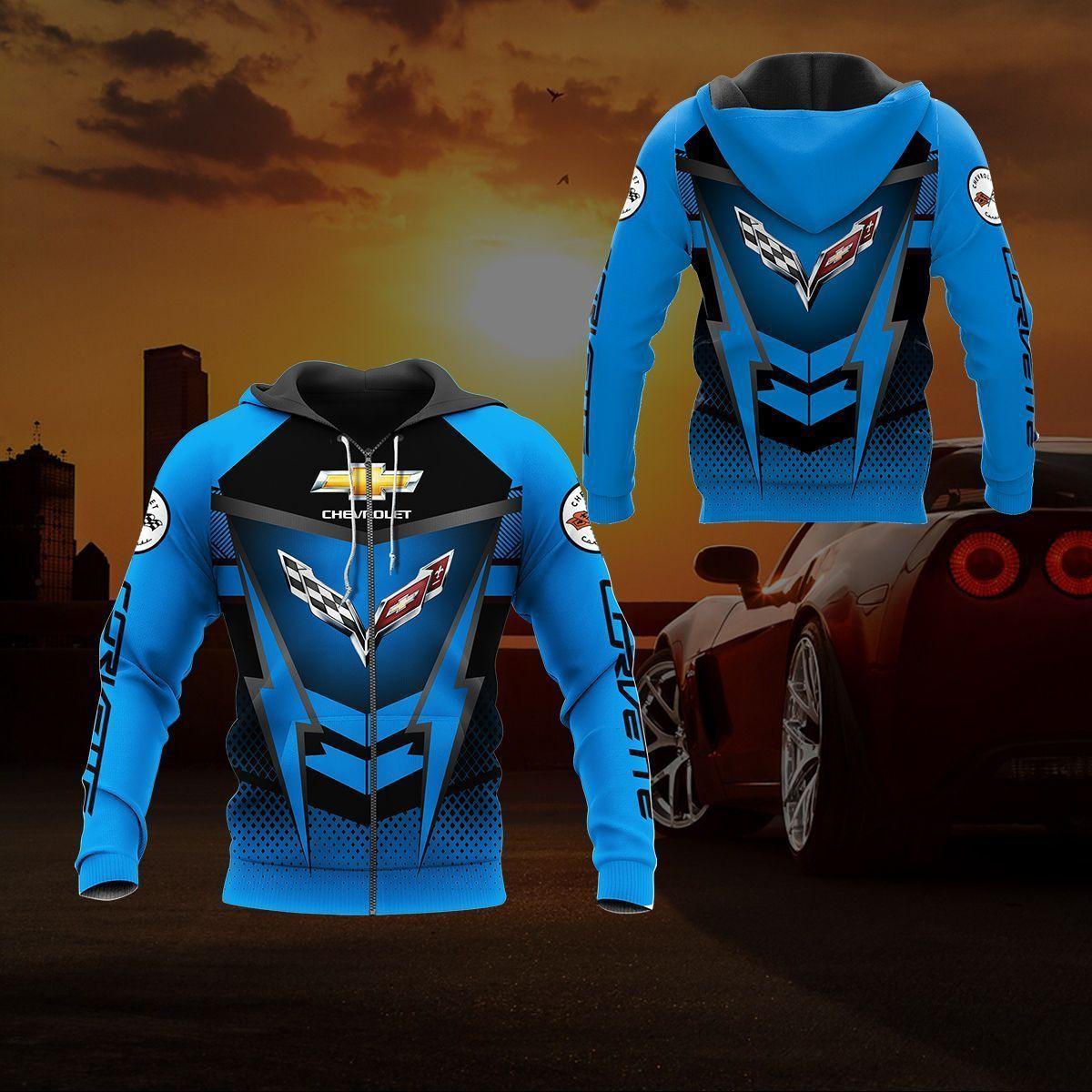 Chevrolet Corvette Racing Black Blue Zip Hoodie Gift