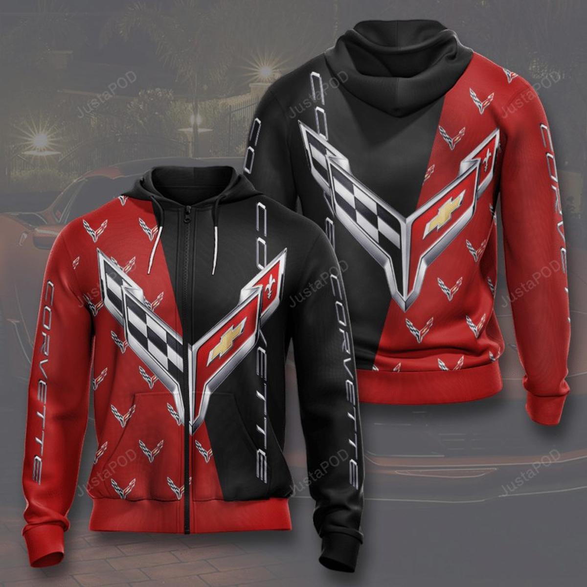 Chevrolet Corvette Red Black Zip Hoodie For Men And Women