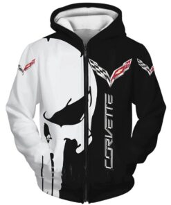 Chevrolet Corvette Skull Black White Zip Up Hoodie For Fans 1