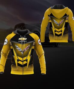 Chevrolet Corvettle Yellow Zip Hoodie For Fans