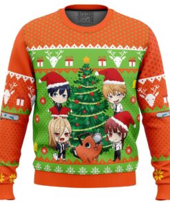 Christmas Pochita Chainsaw Man Ugly Xmas Sweater Outfit For Manga Anime Fans