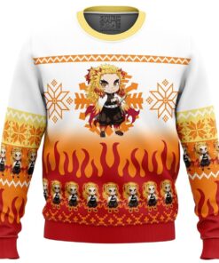 Chibi Christmas Kyojuro Rengoku Demon Slayer Christmas Sweater For Men And Women