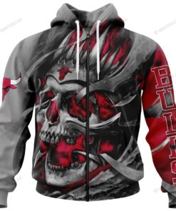 Chicago Bulls Custom Name Number Red Grey Skull Zip Hoodie Funny Gift For Fans