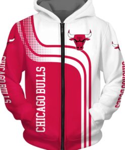 Chicago Bulls White Red Curve Zip Hoodie Best Gift For Fans