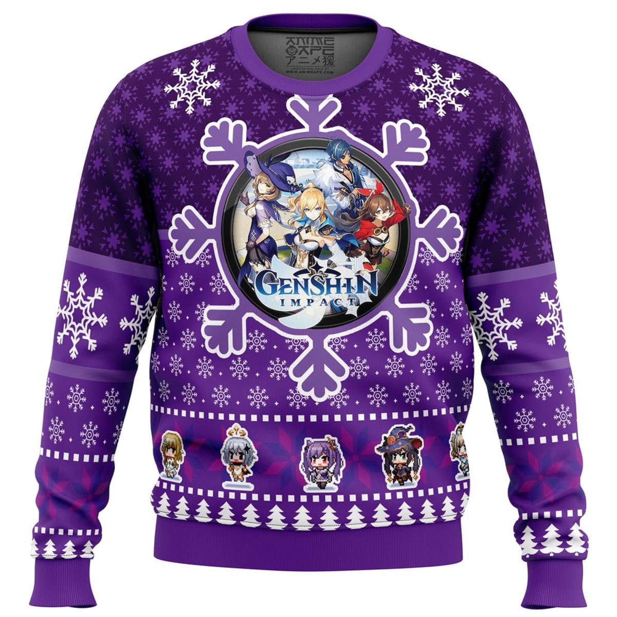 Christmas Quest Genshin Impact Purple Ugly Christmas Sweater Best Gift For Game Lovers