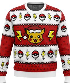 Christmat Hat Pikachu Pokemon Series Ugly Christmas Sweater Funny Gift For Fans