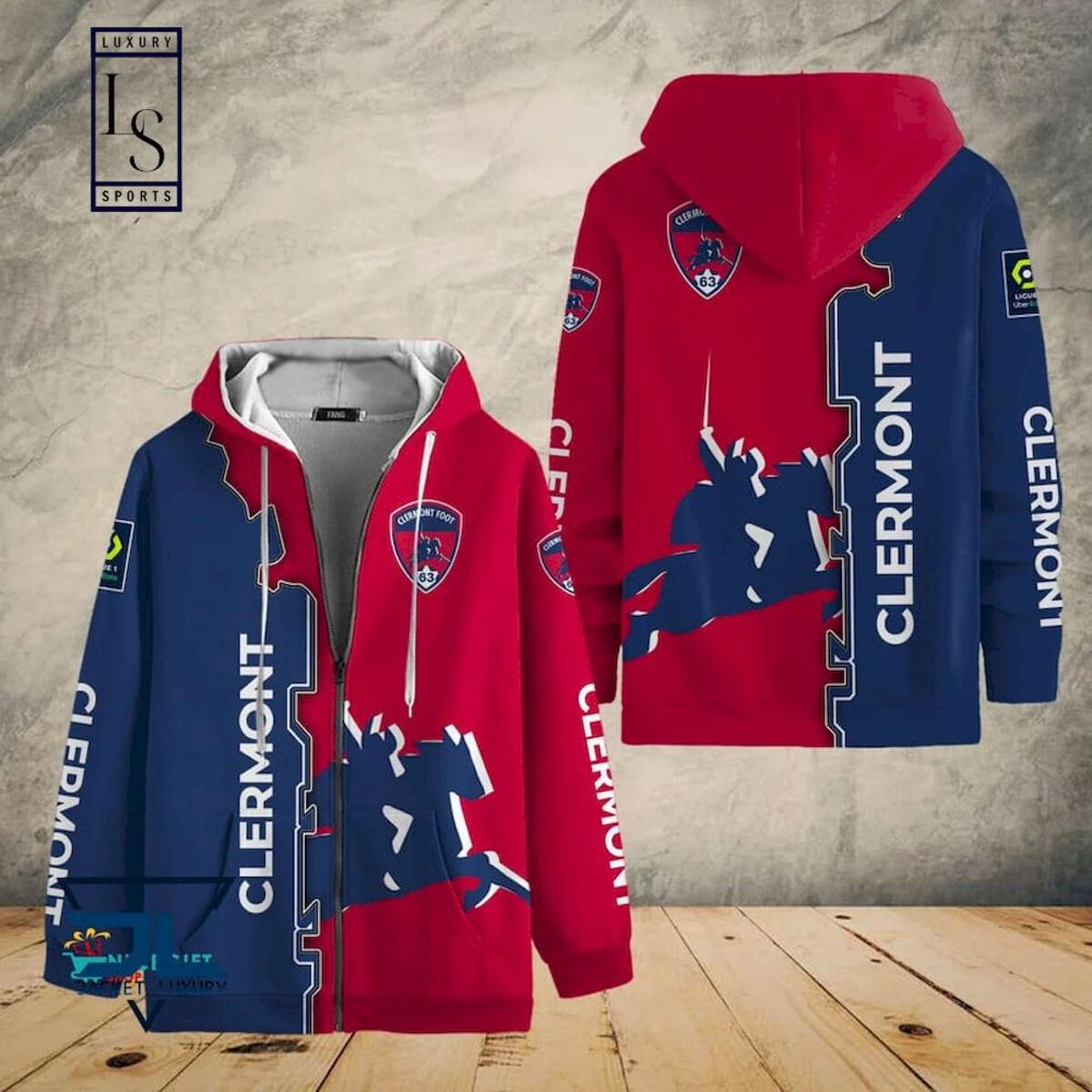 Clermont Foot 63 Red White Zip Hoodie Best Gift For Fans