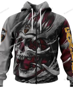 Cleveland Cavaliers Custon Name Number Wine Gray Skull Zip Hoodie Funny Gift For Fans