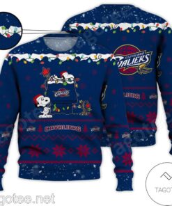 Cleveland Cavaliers Navy Blue Snoopy Ugly Christmas Sweater For Fans