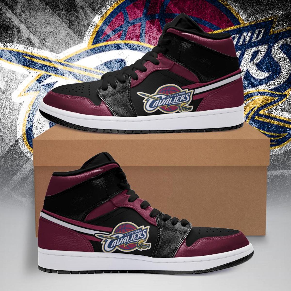 Cleveland Cavaliers Wine Gold Air Jordan 1 High Sneakers For Fans