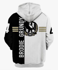 Collingwood Magpies Broodie Grundy #4 Zip Hoodie Black And White