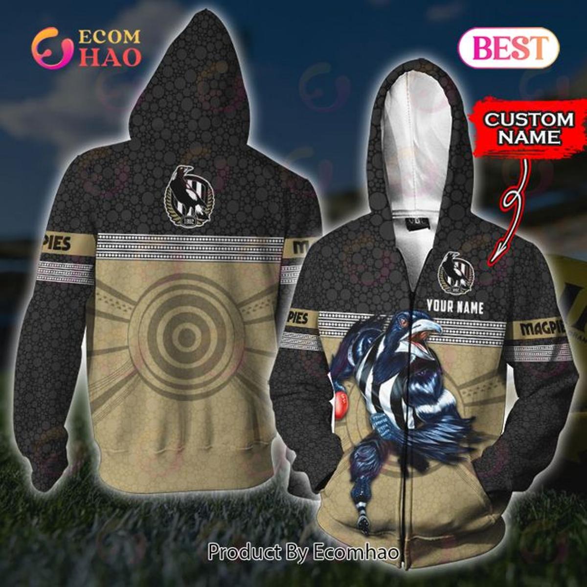 Collingwood Magpies Custom Name Indigenous Mascot Zip Hoodie Best Gift For Fans