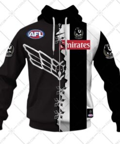 Collingwood Magpies Custom Name Number Mix Guernsey Zip Up Hoodie Blac And White 1