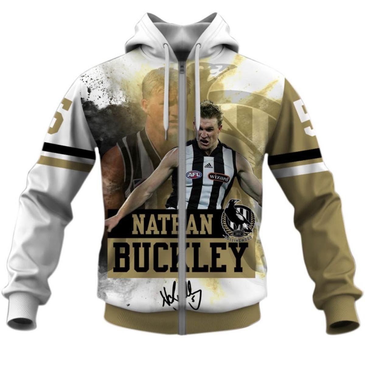 Collingwood Magpies Broodie Grundy #4 Zip Hoodie Black And White