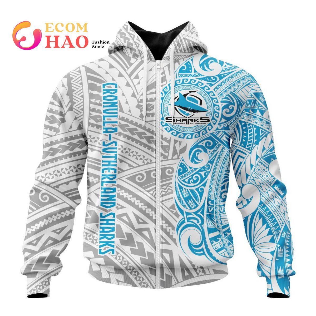 Cronulla-sutherland Sharks Custom Name Number Indigenous Mascot Zip Hoodie Gifts For Lovers