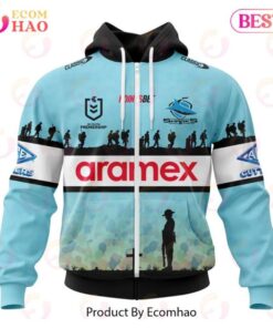 Cronulla-sutherland Sharks Custom Name Number 2023 Anzac Day Zip Hoodie Gift