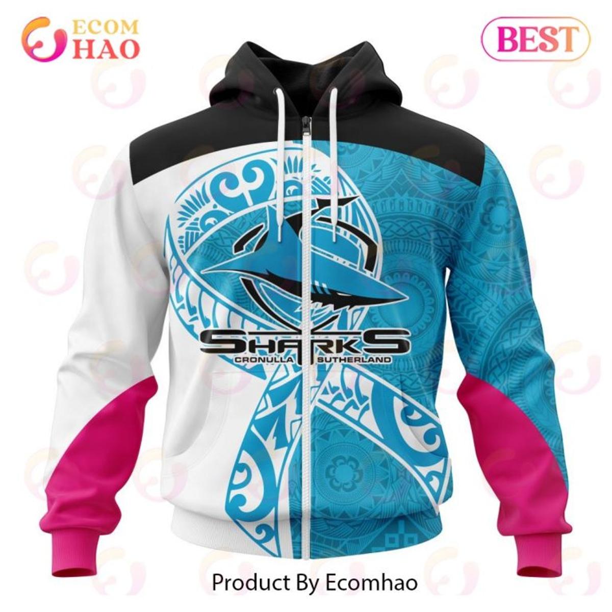 Cronulla-sutherland Sharks Custom Name Number Indigenous Mascot Zip Hoodie Gifts For Lovers