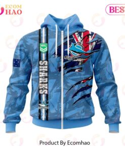 Cronulla-sutherland Sharks Custom Name Number Flag Scratch Zip Hoodie Gift For Fans